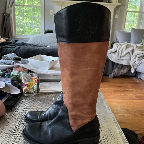 Vince Camuto Brown & Black Leather Riding Boots sz 7 - Picture 10 of 10